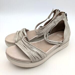 Eileen Fisher Shae Strappy Sandal Back Zip Women's Platinum Size US8 EU38.5